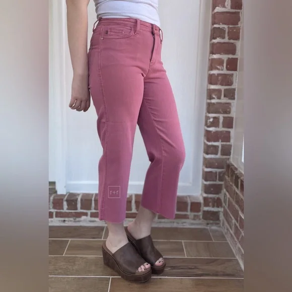NEW! Judy Blue Denim High Waist Cropped Wide Leg Jeans Rose JB88983 with raw hem - Picture 4 of 6